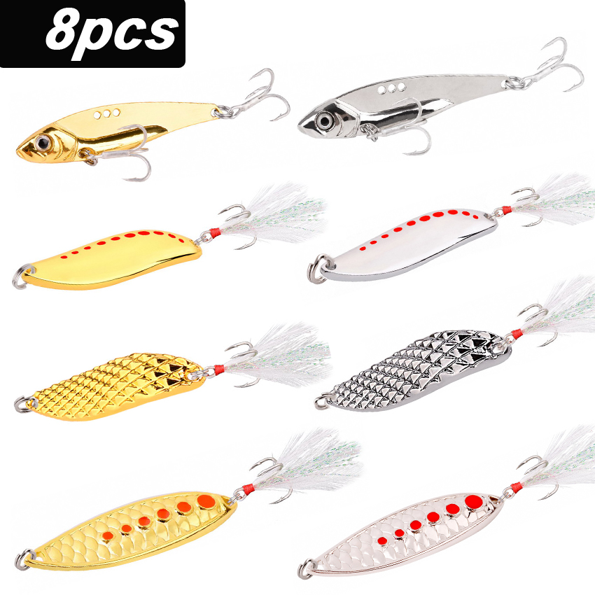 8 개/대 미끼 금속 스피너 숟가락 세트 골드 실버 7 - Fishing Hook Treble 리뷰 및 가격