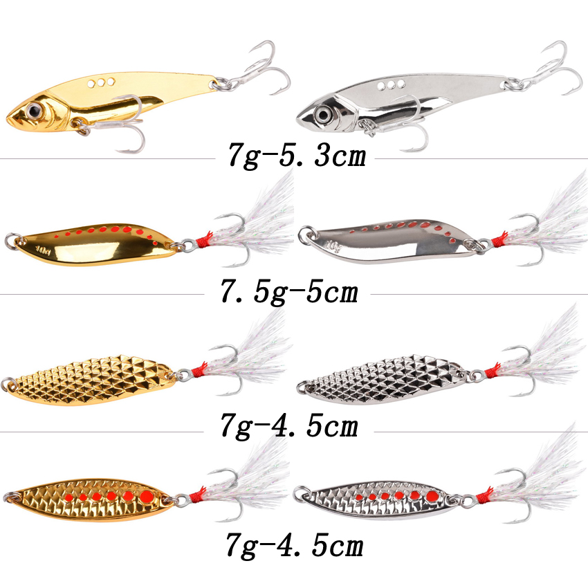 8 개/대 미끼 금속 스피너 숟가락 세트 골드 실버 7 - Fishing Hook Treble 리뷰 및 가격